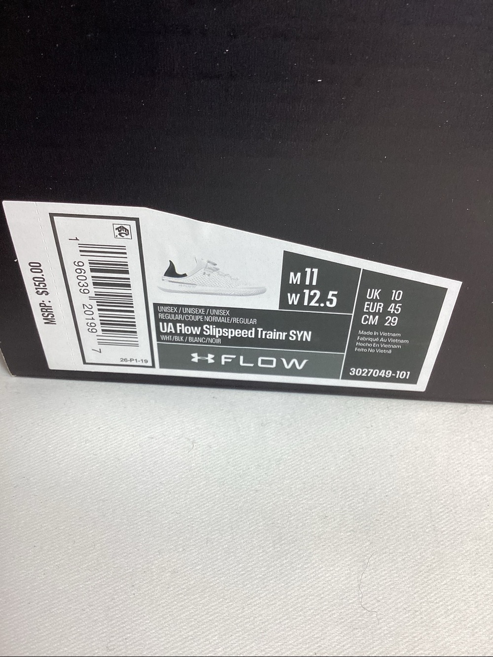 UA Flow Slipspeed Trainer White and Black Size 11 - Picture 5 of 5